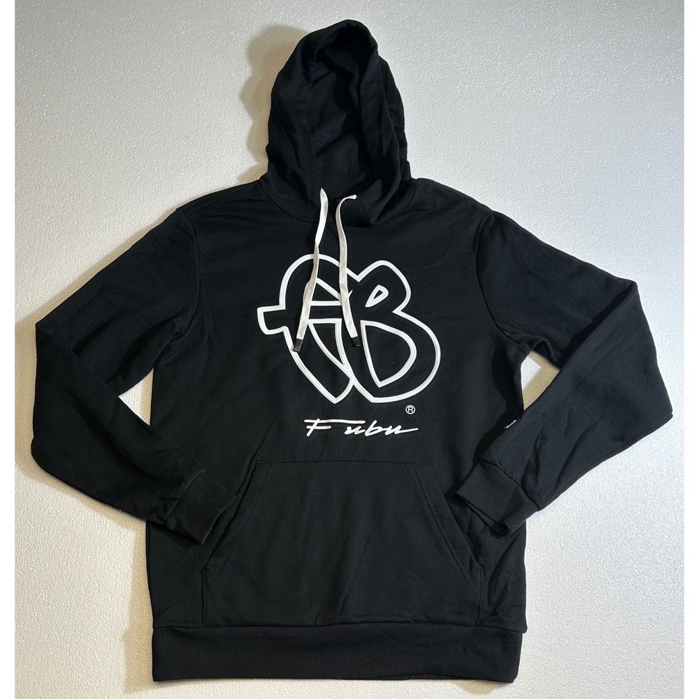 FUBU Black Hoodie Spell Out Logo Graphic Hooded‎ Sweatshirt Size S